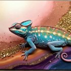 Vividly Painted Chameleon in Colorful Background