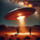 Desert Scene with UFO and Silhouetted Figures