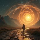 Solitary Figure on Winding Path in Serene Forest