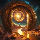 Mystical Doorway in Serene Landscape with Sunset
