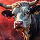 Close-up Illustration of a Cow with Bold Colors