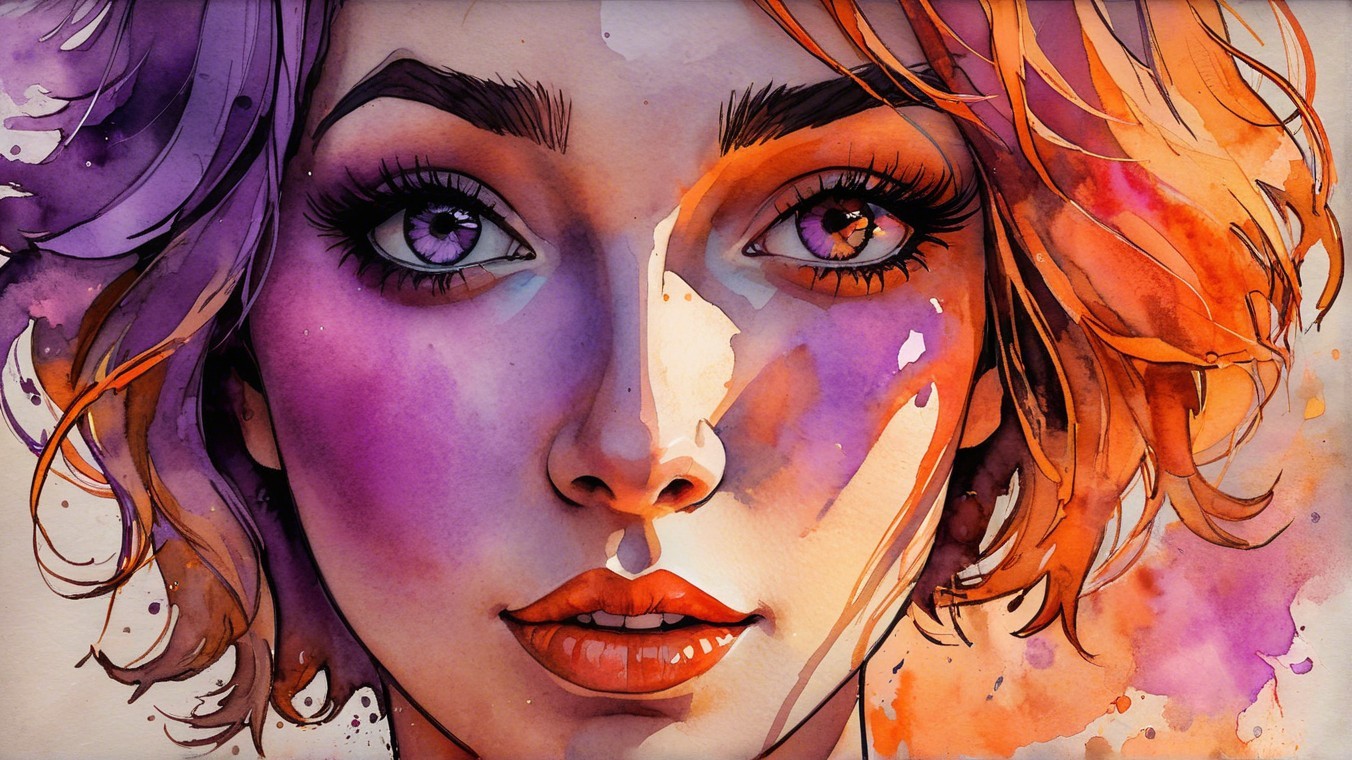 Vibrant Watercolor Portrait of a Young Woman