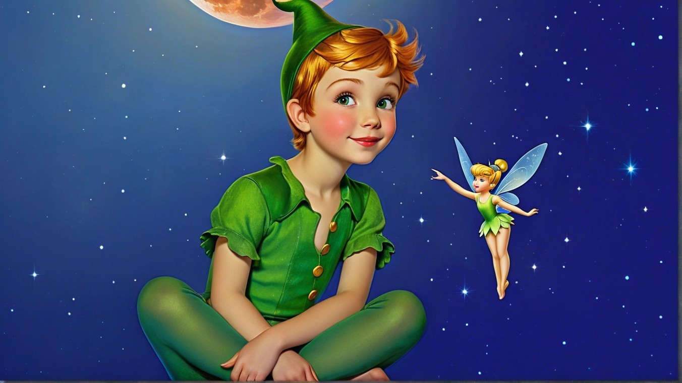 Young boy in fairy costume against starry night sky