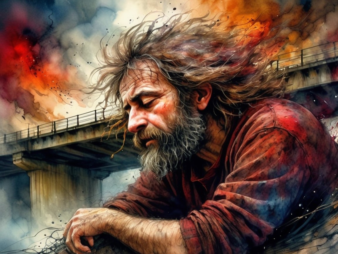 Rugged Man in Contemplation with Colorful Background