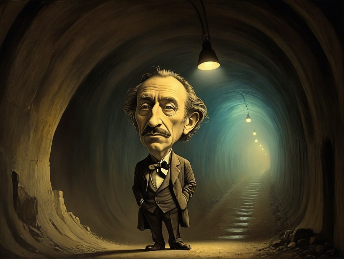 Caricature of a Man in Formal Attire in a Tunnel