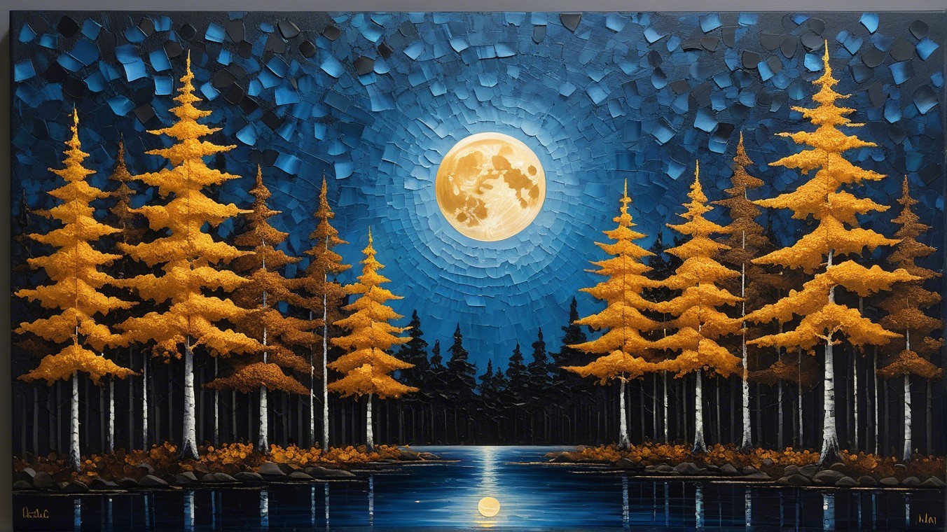 Serene Landscape with River and Full Moon Reflection