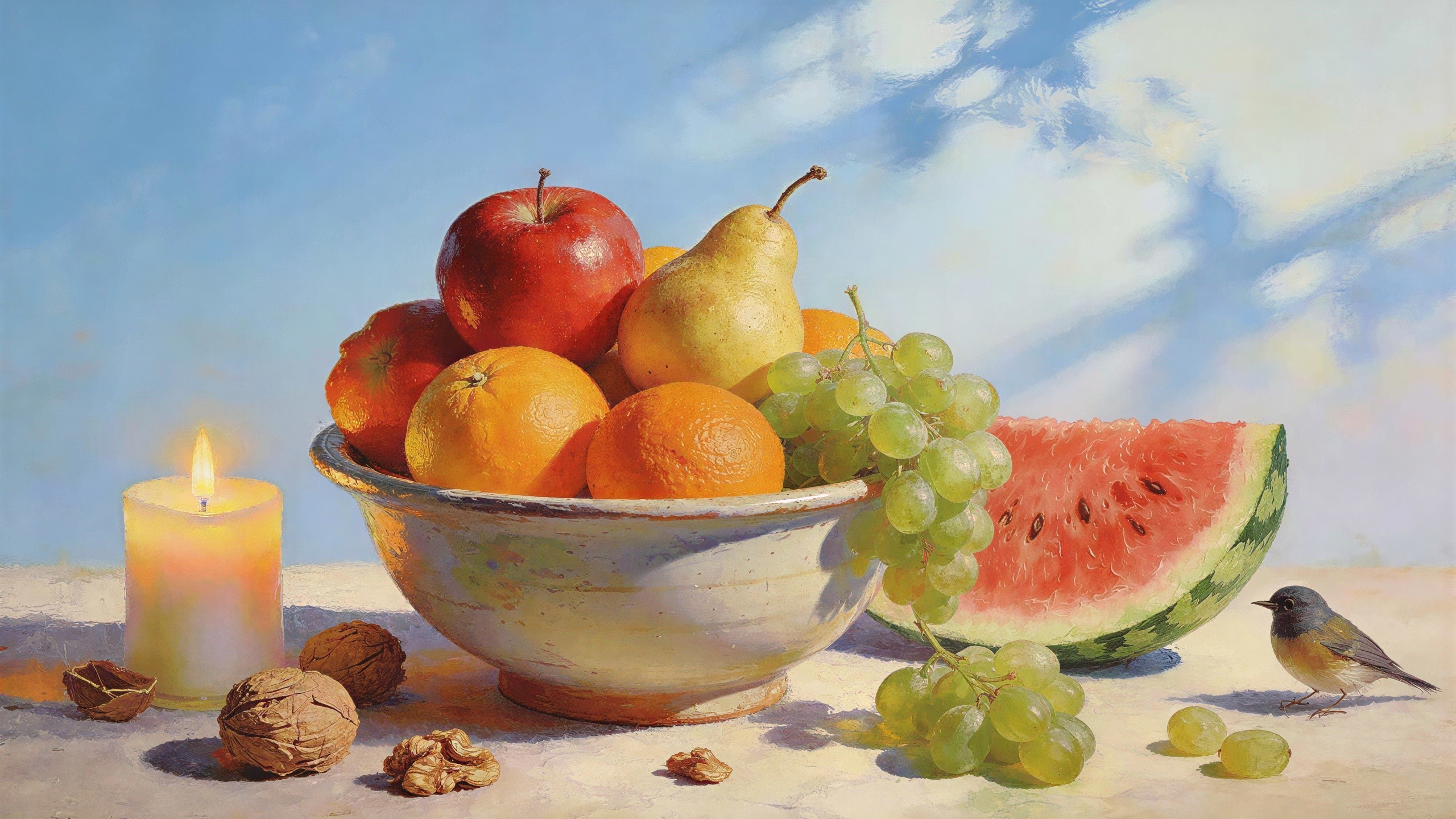 Hyper Realistic Still Life with Fruits and Candle