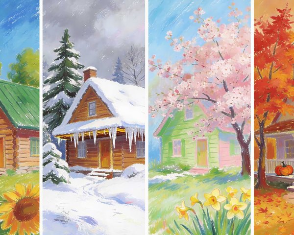 Four Vertical Panels Depicting Seasonal Landscapes