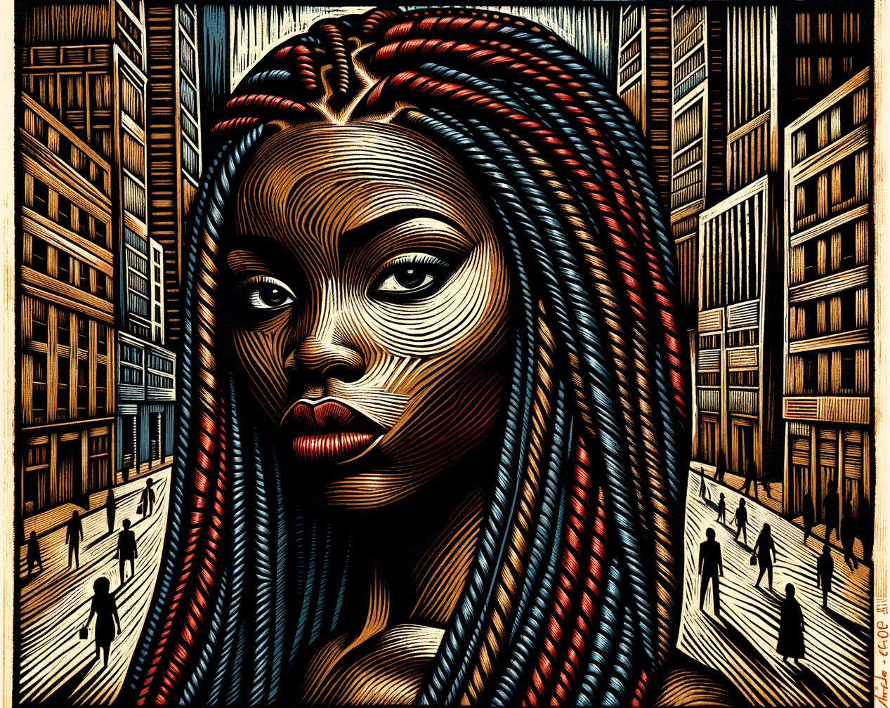 Portrait of a Young Woman with Braided Hair in Cityscape