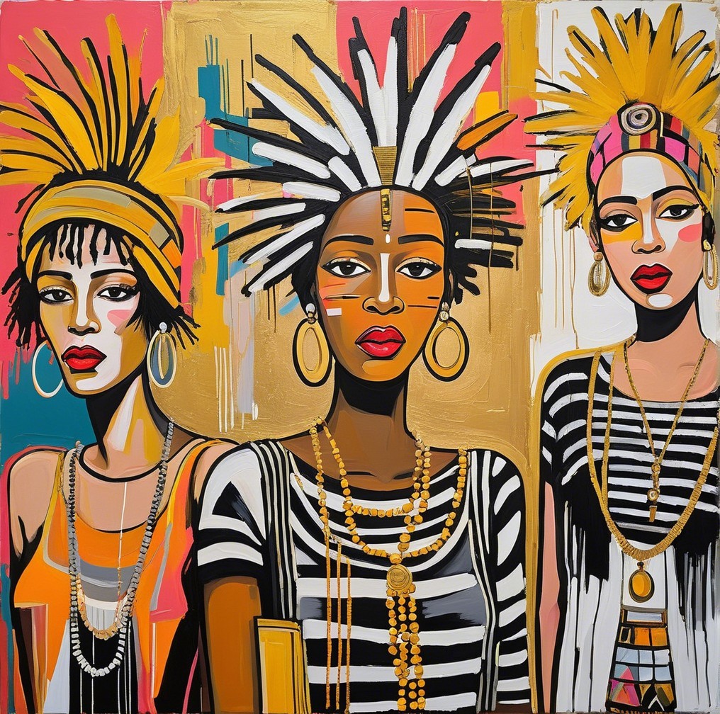Three Women in Vibrant Attire and Bold Accessories