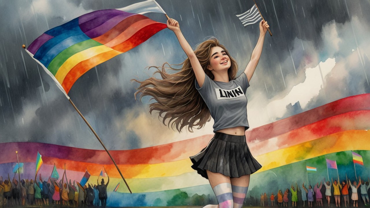 Celebration of Pride with Flags in Rainy Atmosphere