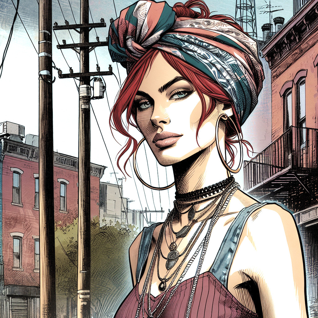 Stylish Woman with Red Hair in Urban Setting
