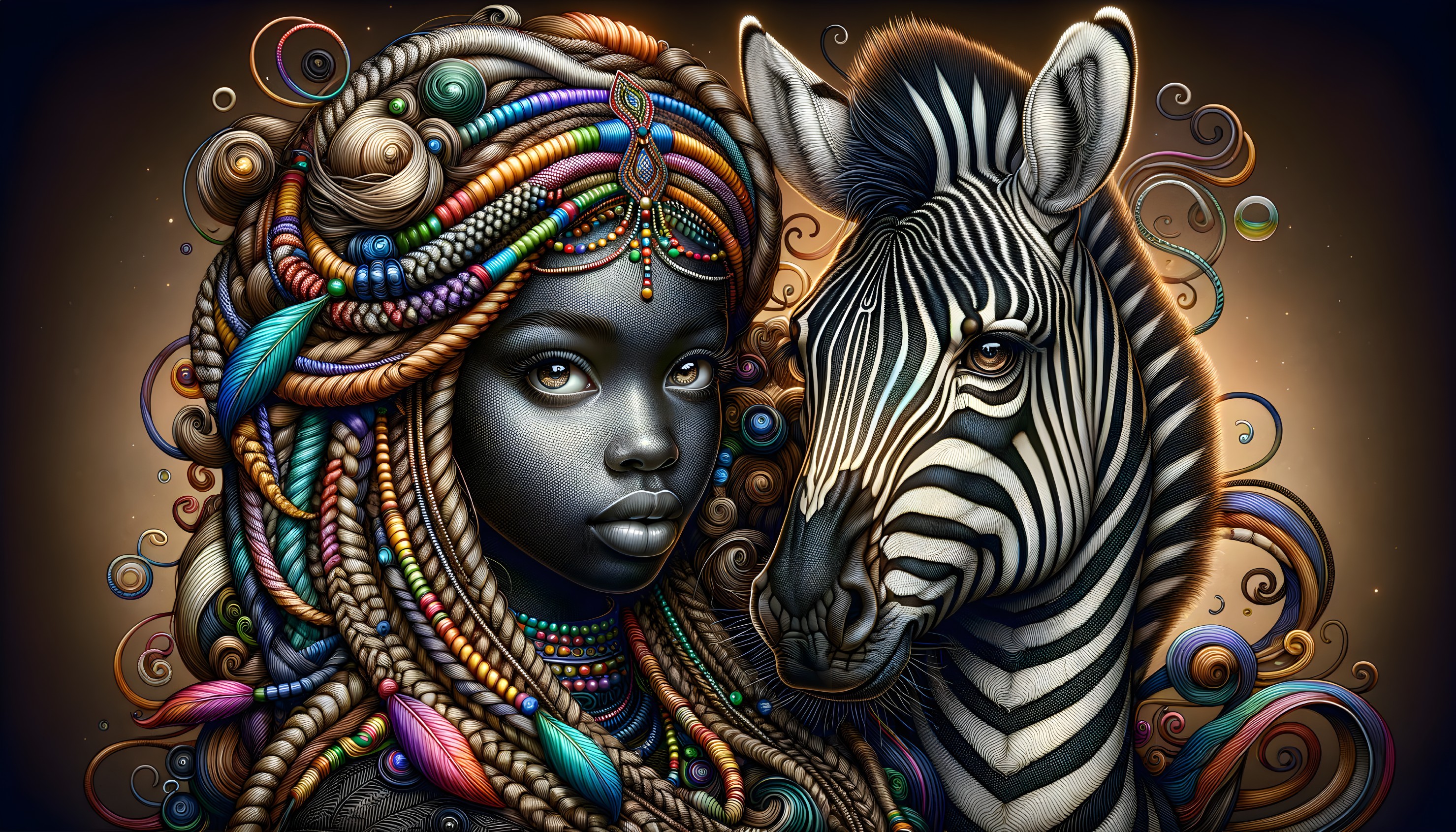 Surreal Artwork of Woman and Zebra Fusion Elements
