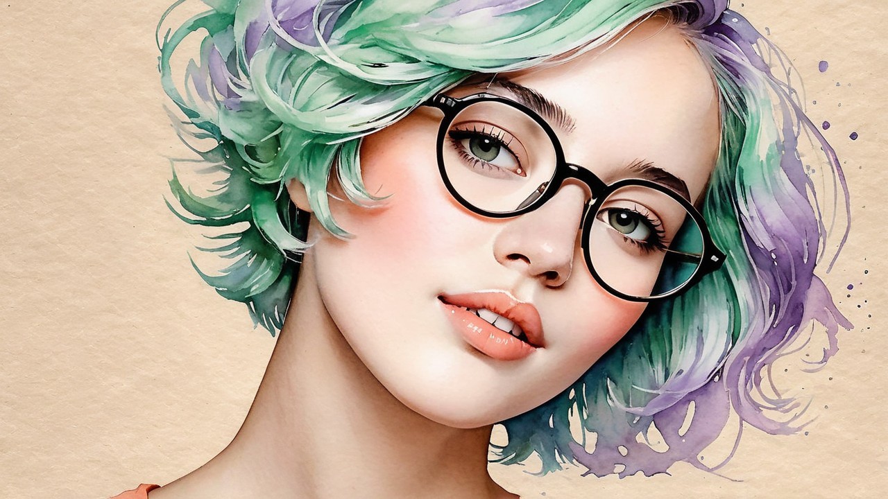 Young woman with pastel green and lavender curls