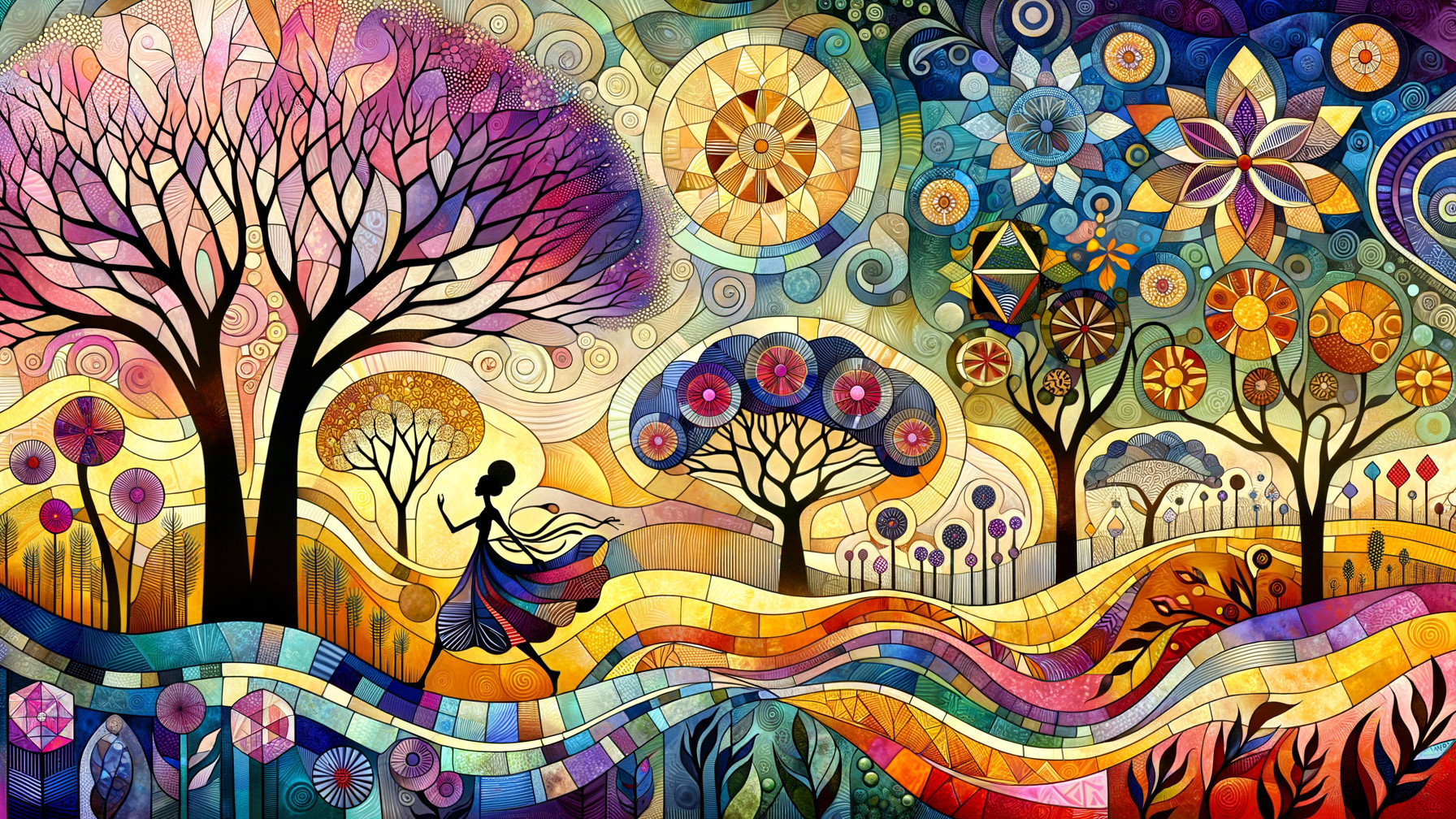 Vibrant Abstract Landscape with Colorful Patterns