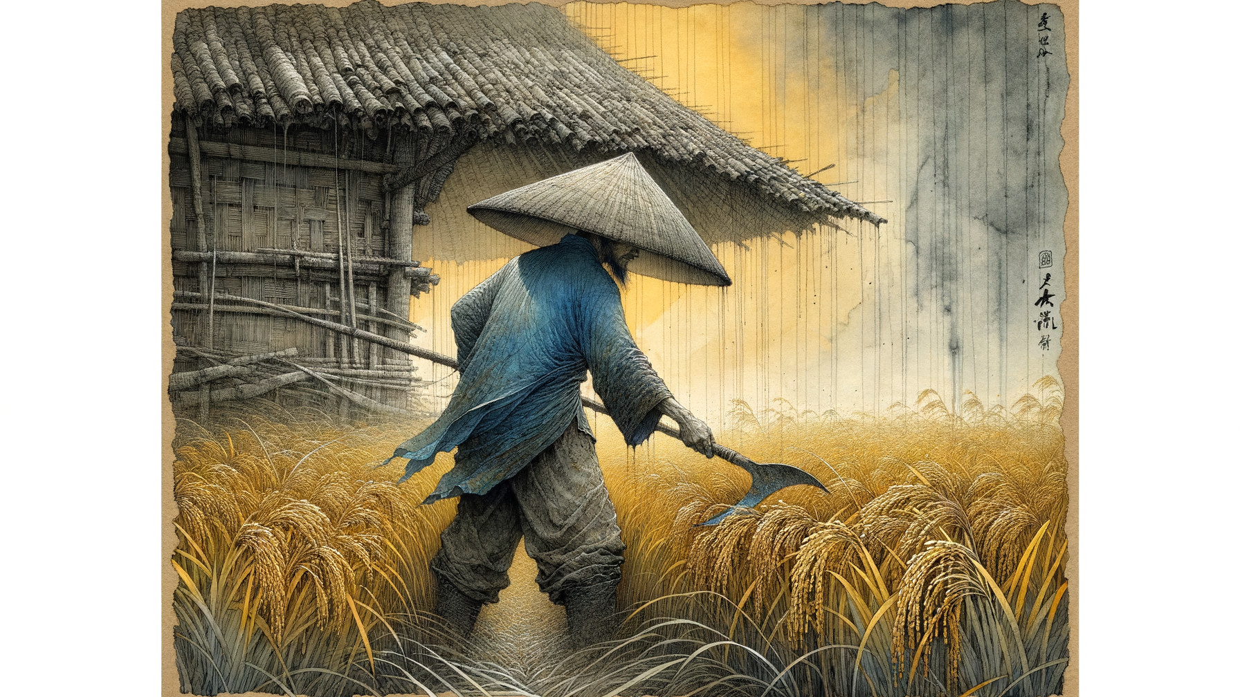 Serene Landscape of Rice Harvesting at Dawn