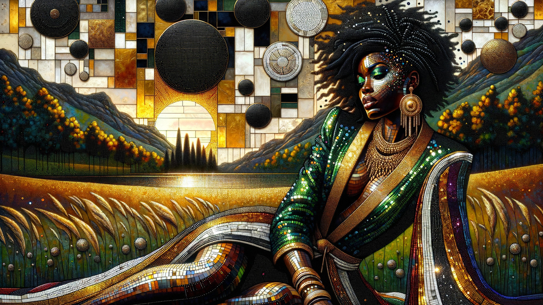 Vibrant Artwork of Woman in Multicolored Outfit