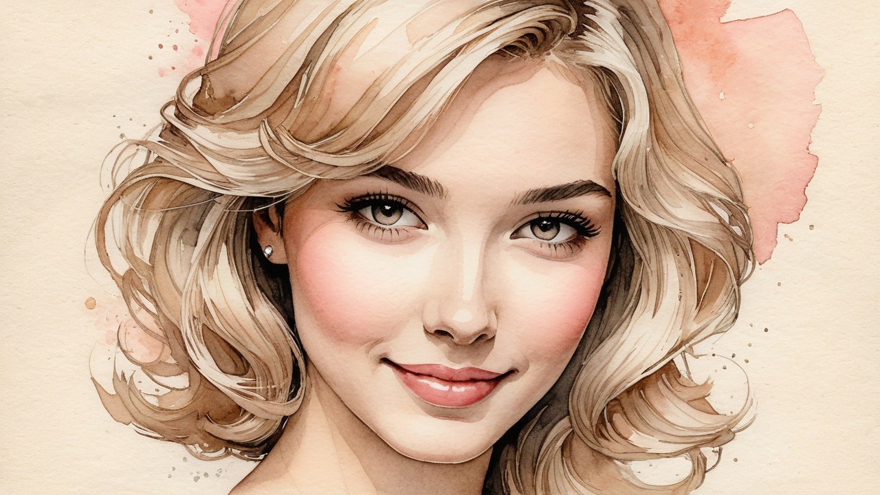Watercolor Portrait of a Young Woman with Pastel Background