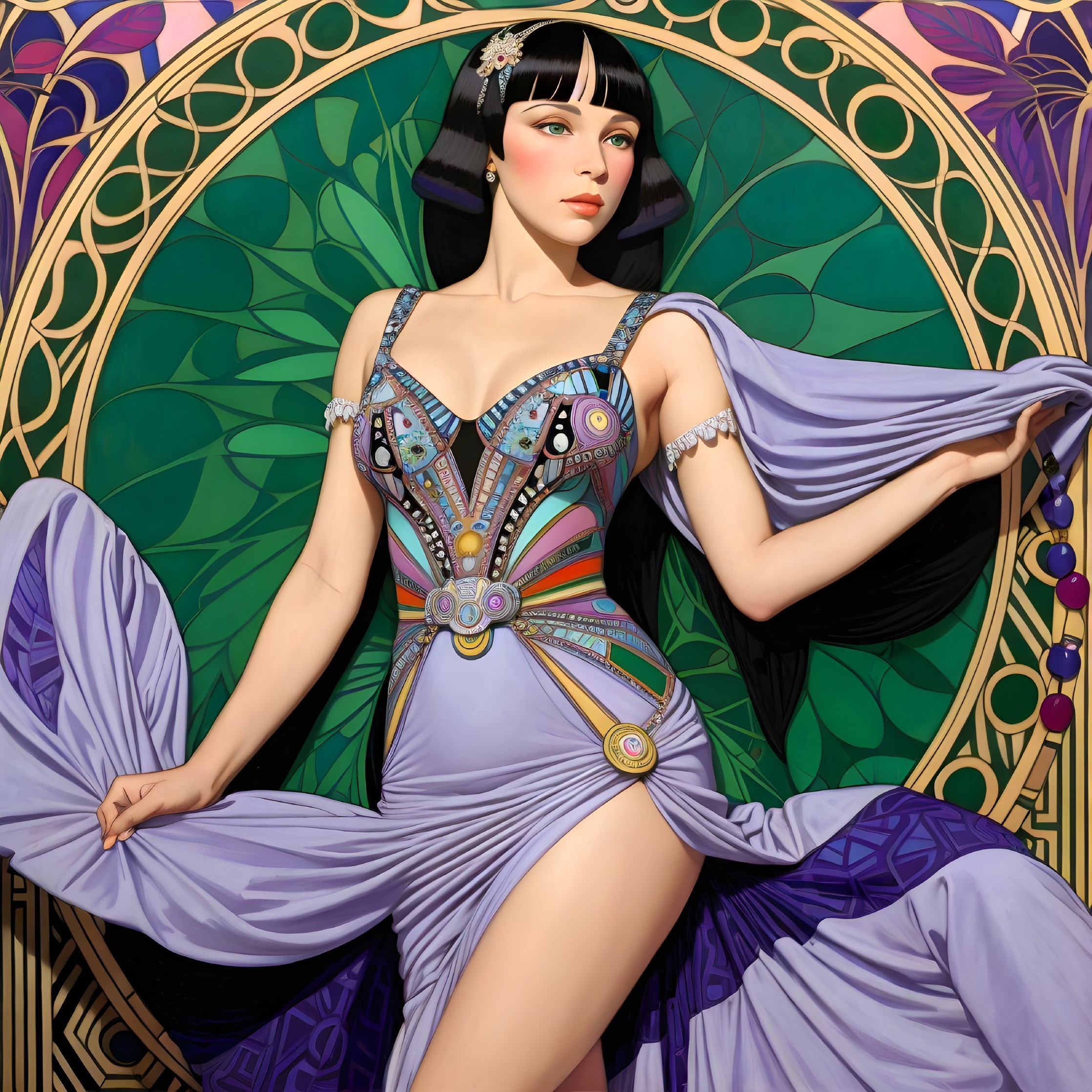 Art Nouveau Illustration of Woman in Purple Dress