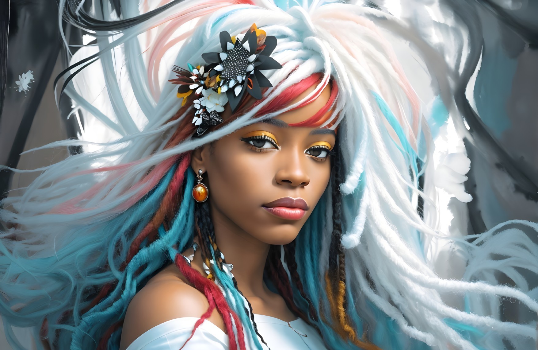 Portrait of a Young Woman with Vibrant Multi-Colored Hair