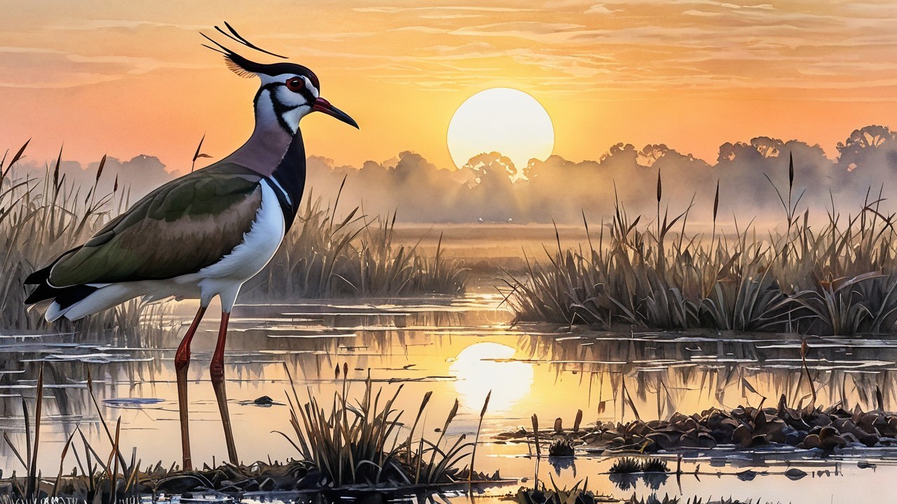 Majestic Bird at Tranquil Wetland at Sunrise