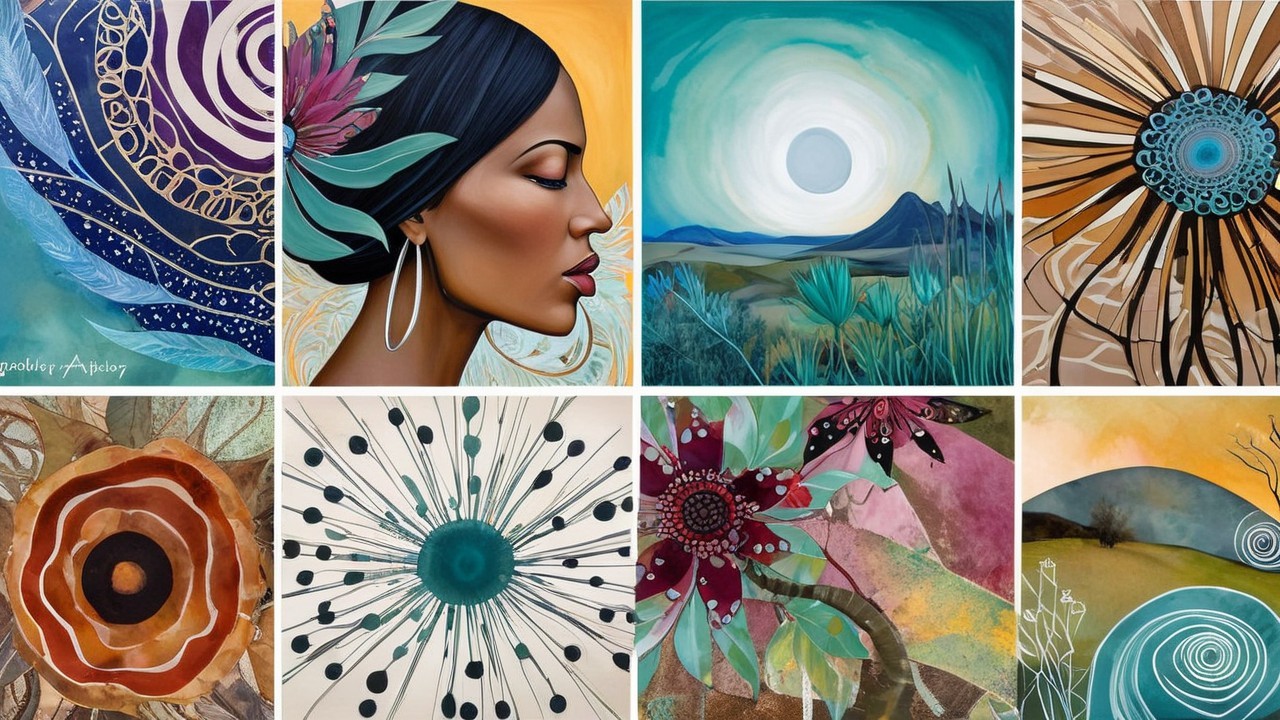 Vibrant Collage of Abstract and Floral Artistic Works