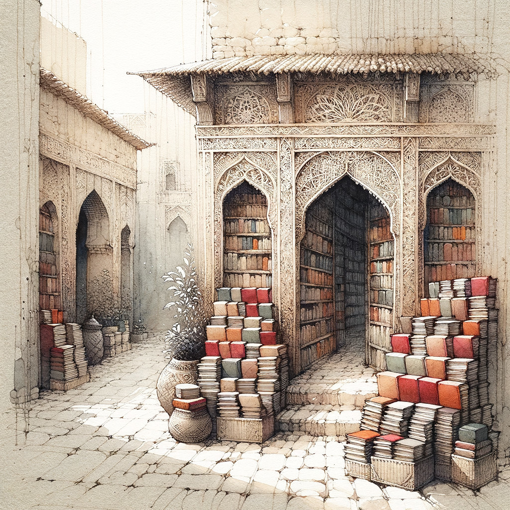 Intricate Scene of a Quaint Bookshop with Books and Plants