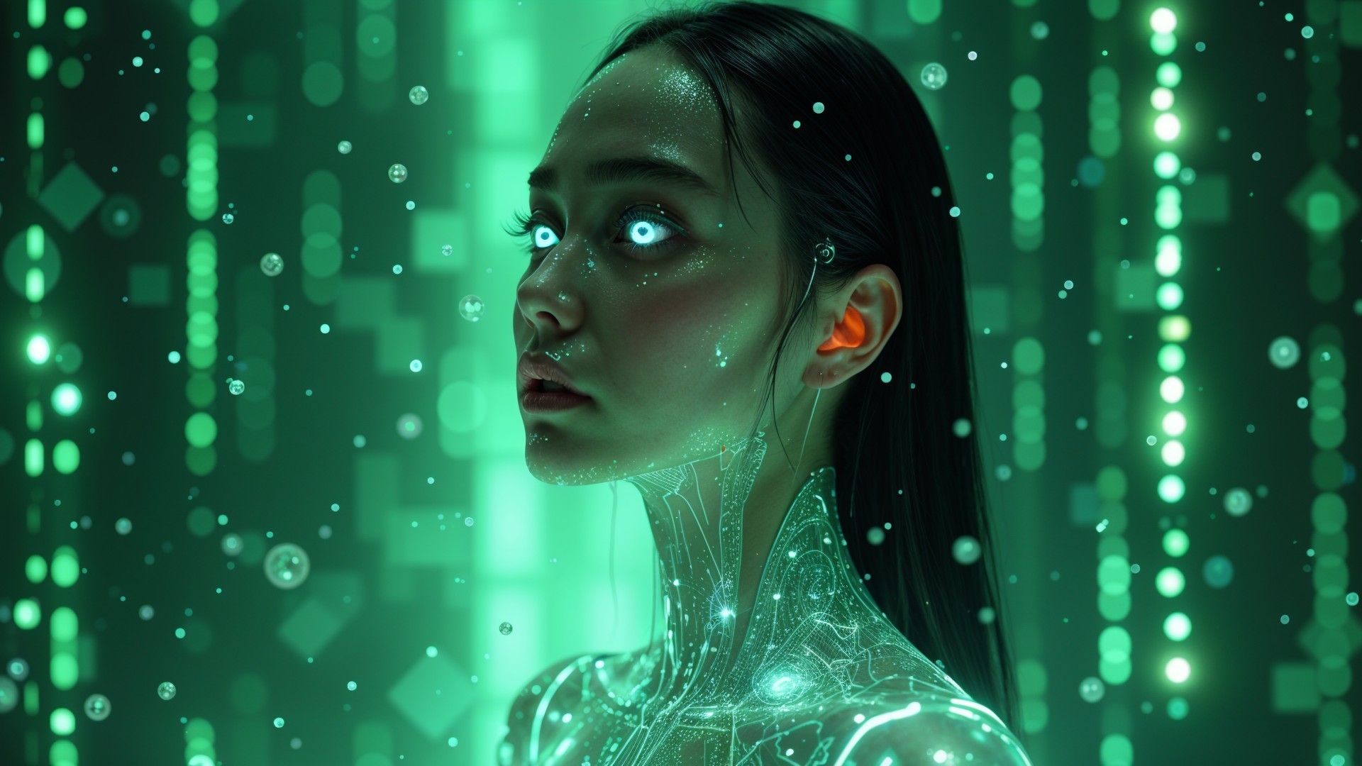 Futuristic Cybernetic Figure with Glowing Patterns