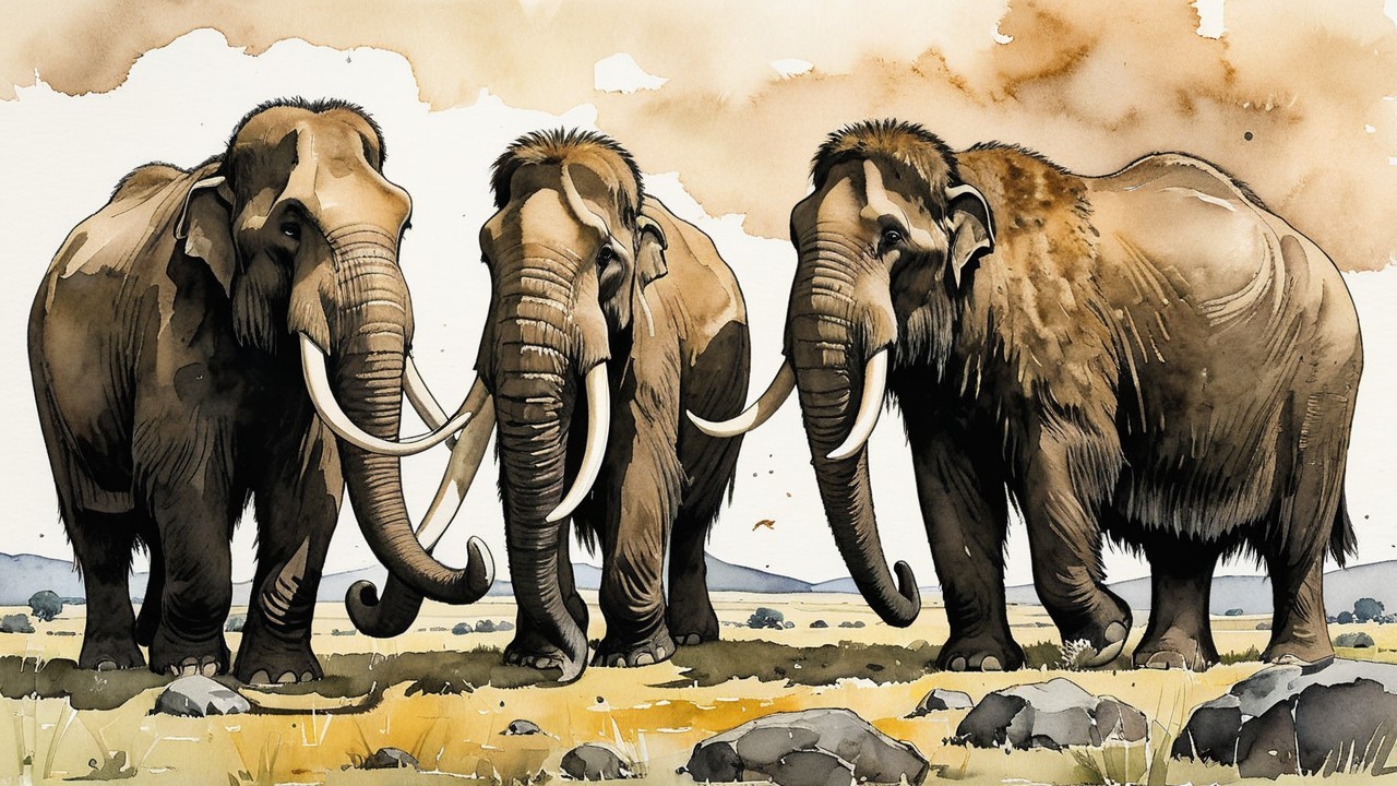 Watercolor Illustration of Elephants in Savanna Landscape