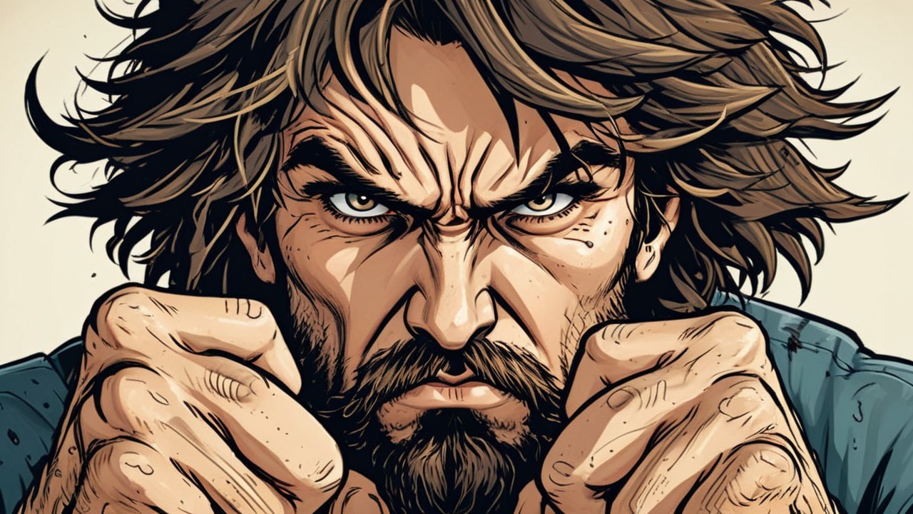 Intense Man with Rugged Features and Determined Expression