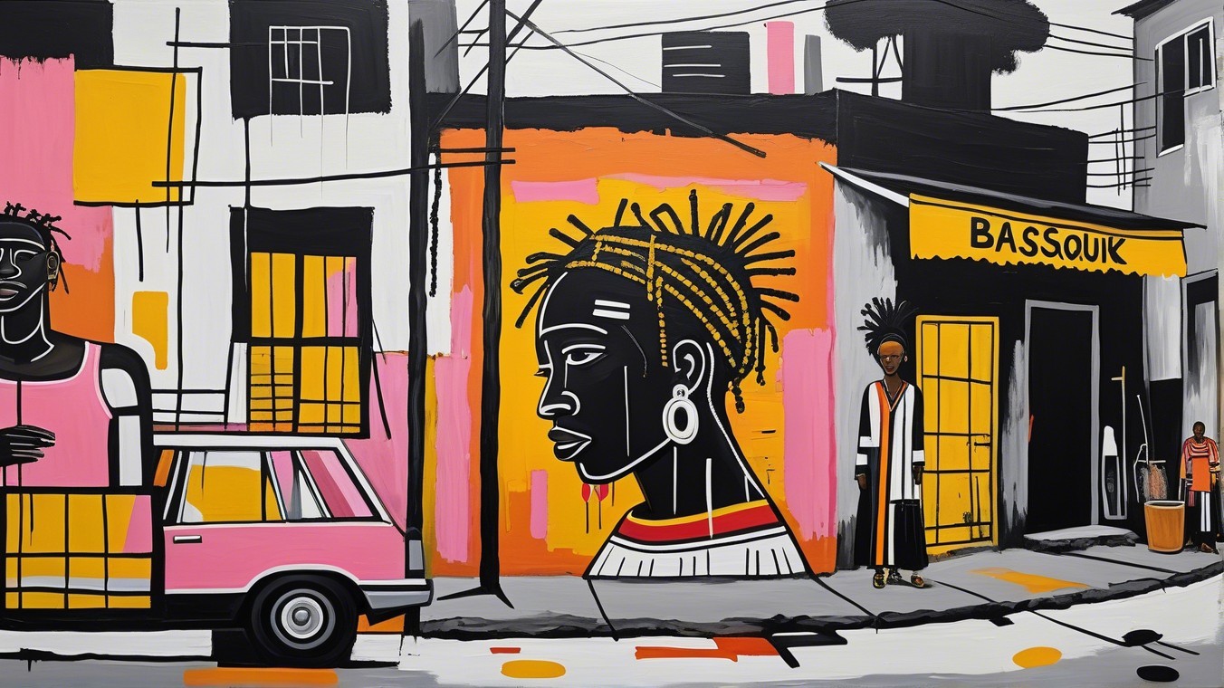 Vibrant Street Scene with Mural and Pink Car