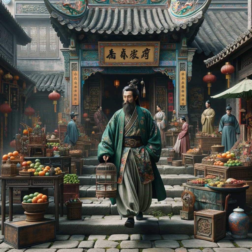 Traditional Market Scene with Colorful Stalls and Goods