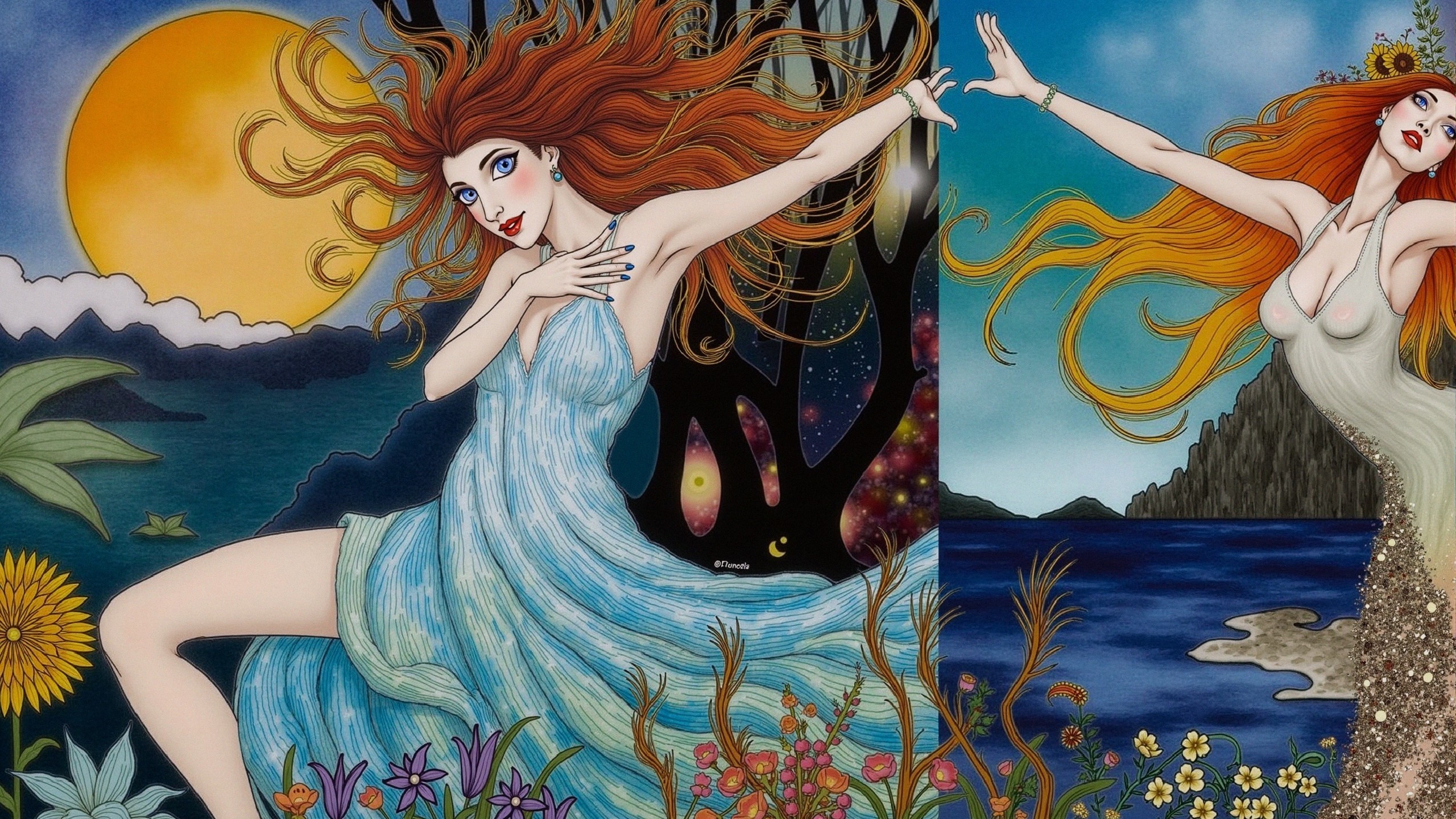Vibrant Artwork of a Dancing Woman in Nature