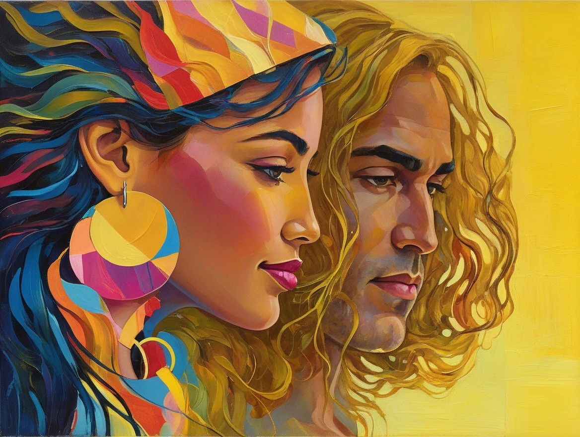 Colorful Side Profiles of a Man and Woman in Art