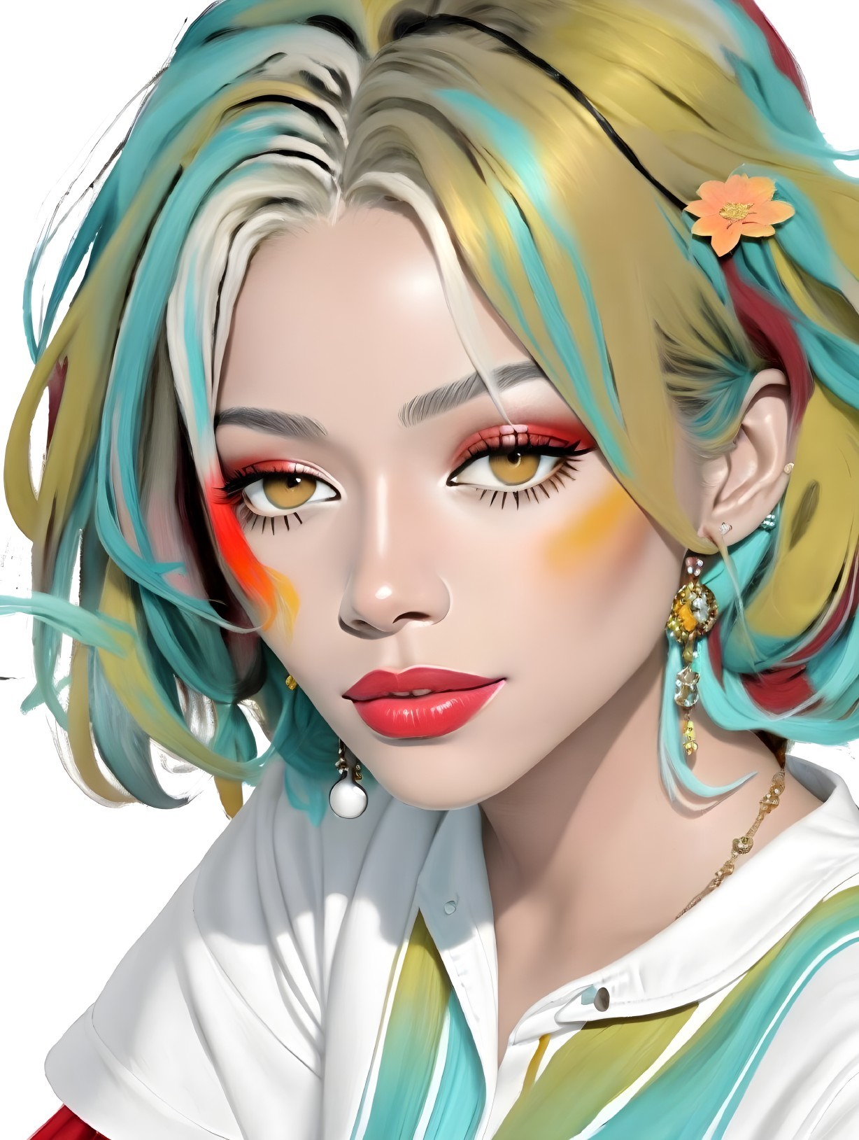 Portrait of a Young Woman with Multicolored Hair