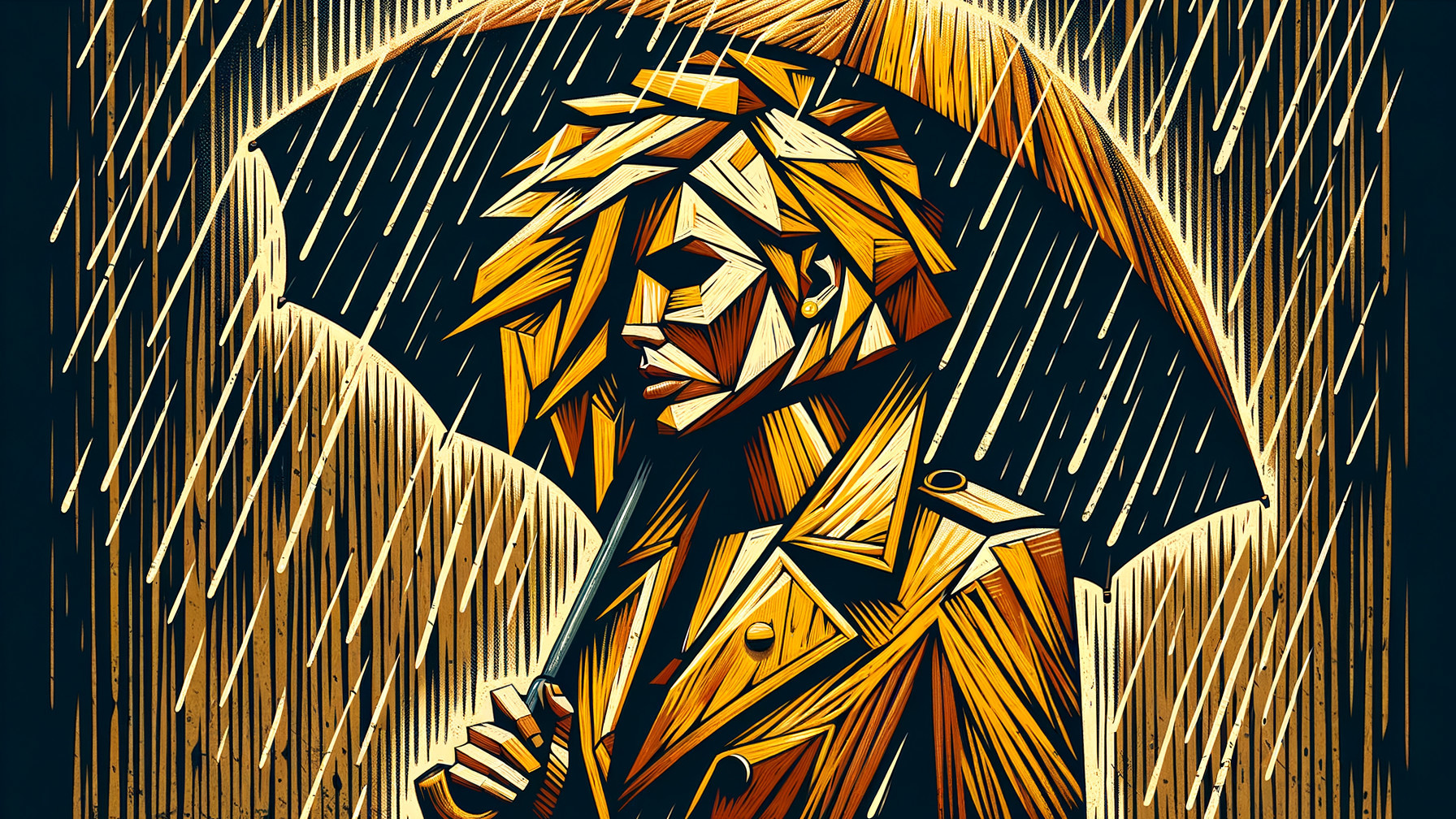 Stylized Illustration of a Woman Under an Umbrella