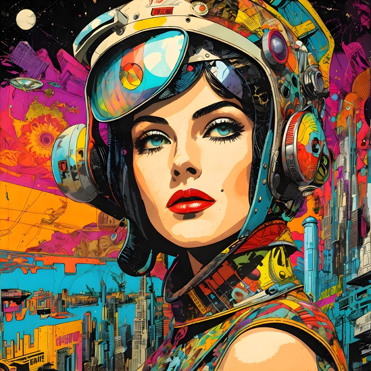 Retro-Futuristic Portrait of a Woman in Space Helmet