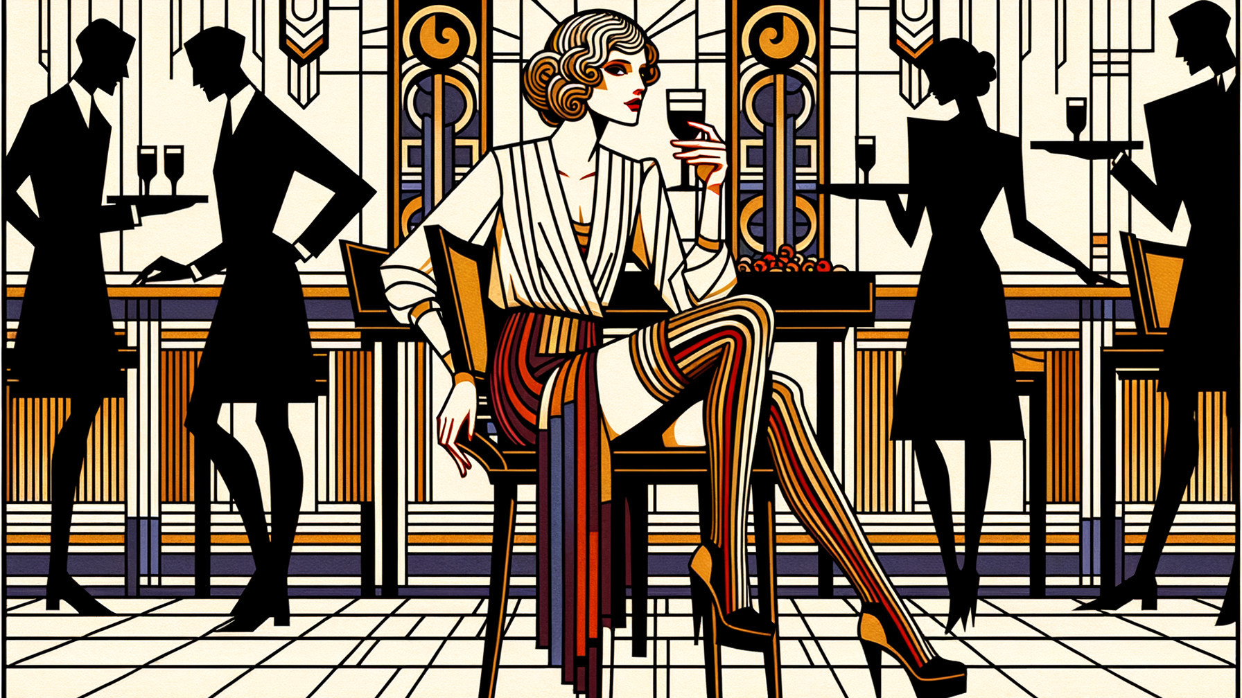 1920s Fashion at a Chic Café with Art Deco Elements