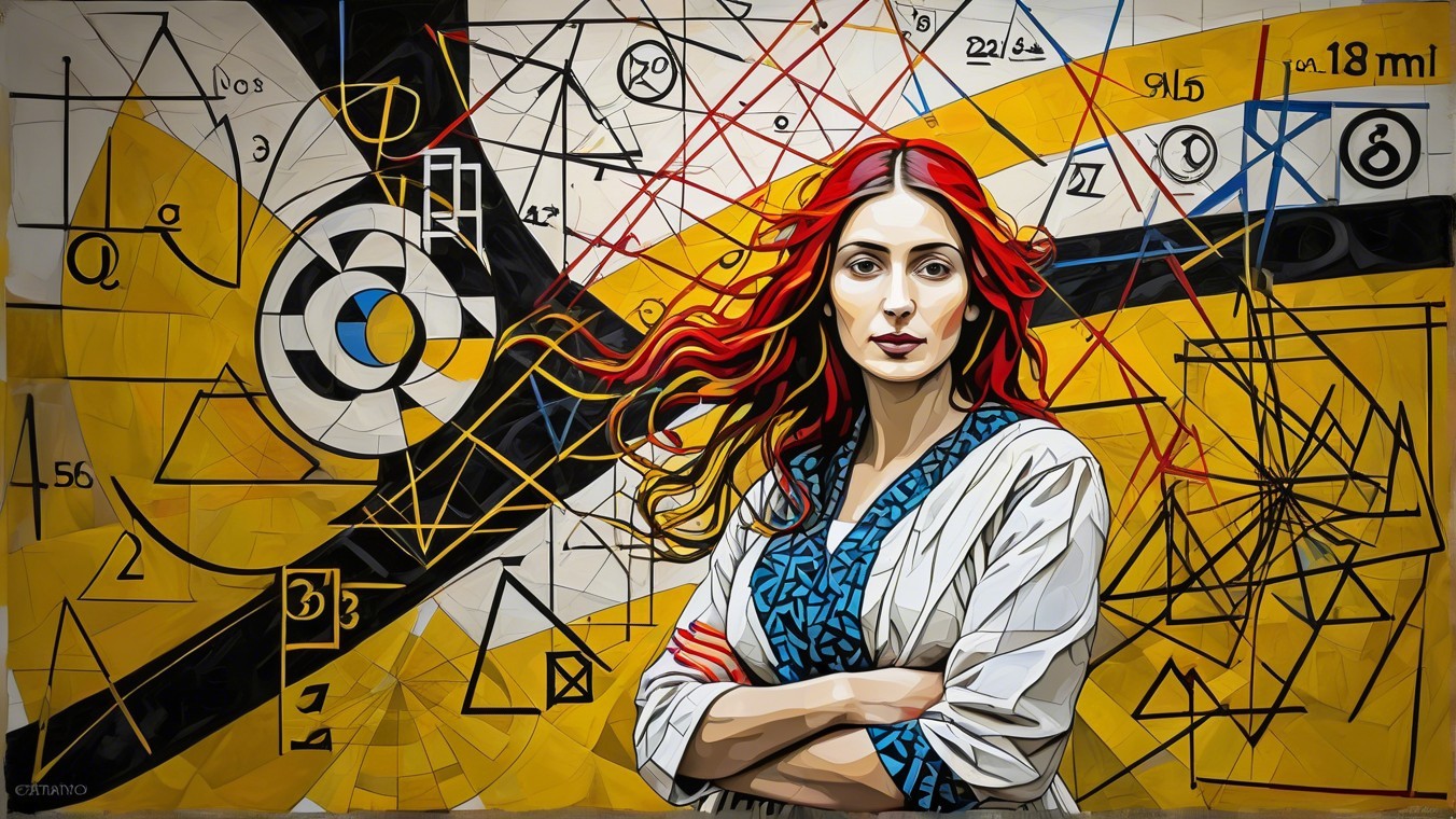 Mural of Woman with Red Hair and Geometric Patterns