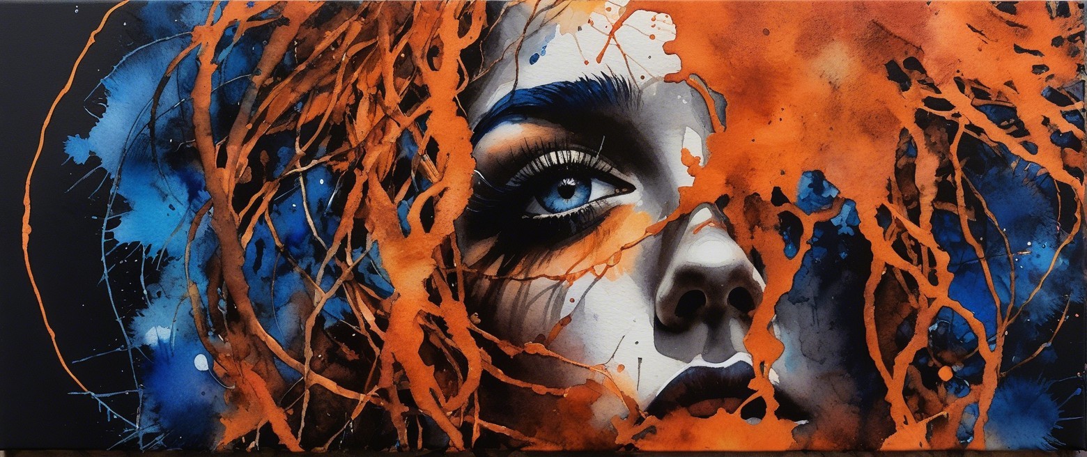 Close-up Portrait of a Woman with Orange Tendrils