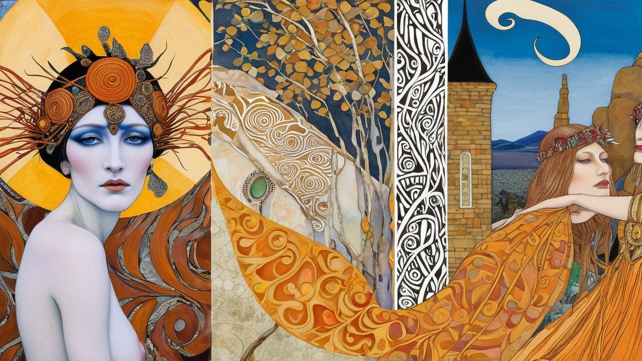 Intricate Triptych with Vibrant Artwork and Patterns
