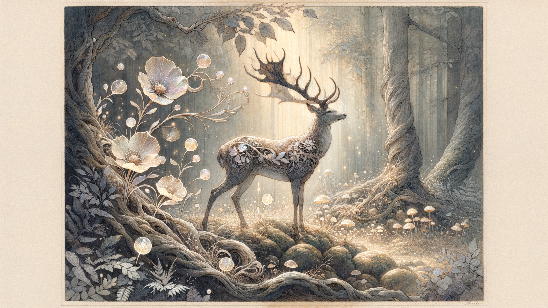 Majestic Deer in a Mystical Forest Setting