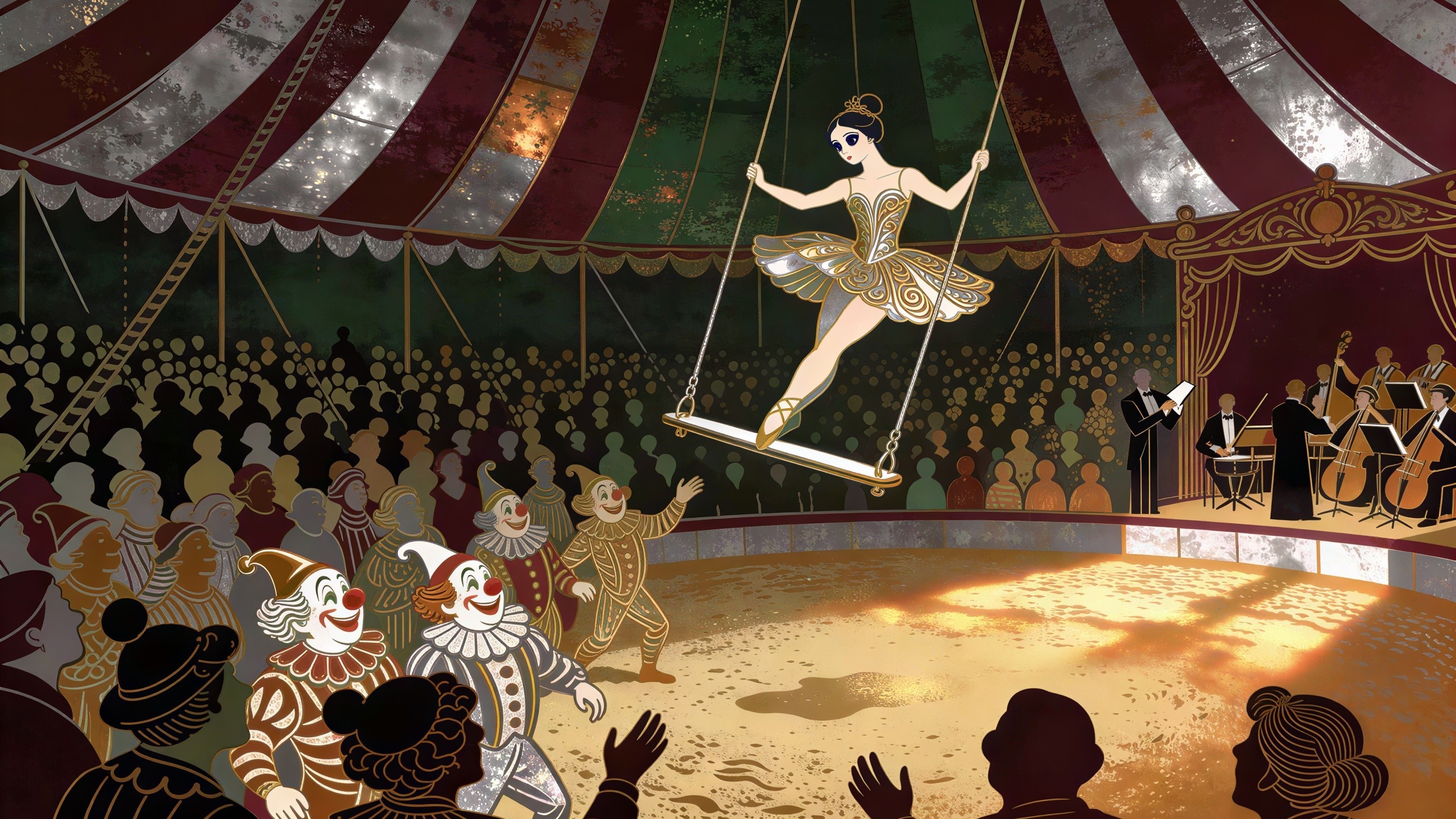 Circus Scene Featuring Performers and Audience Elements