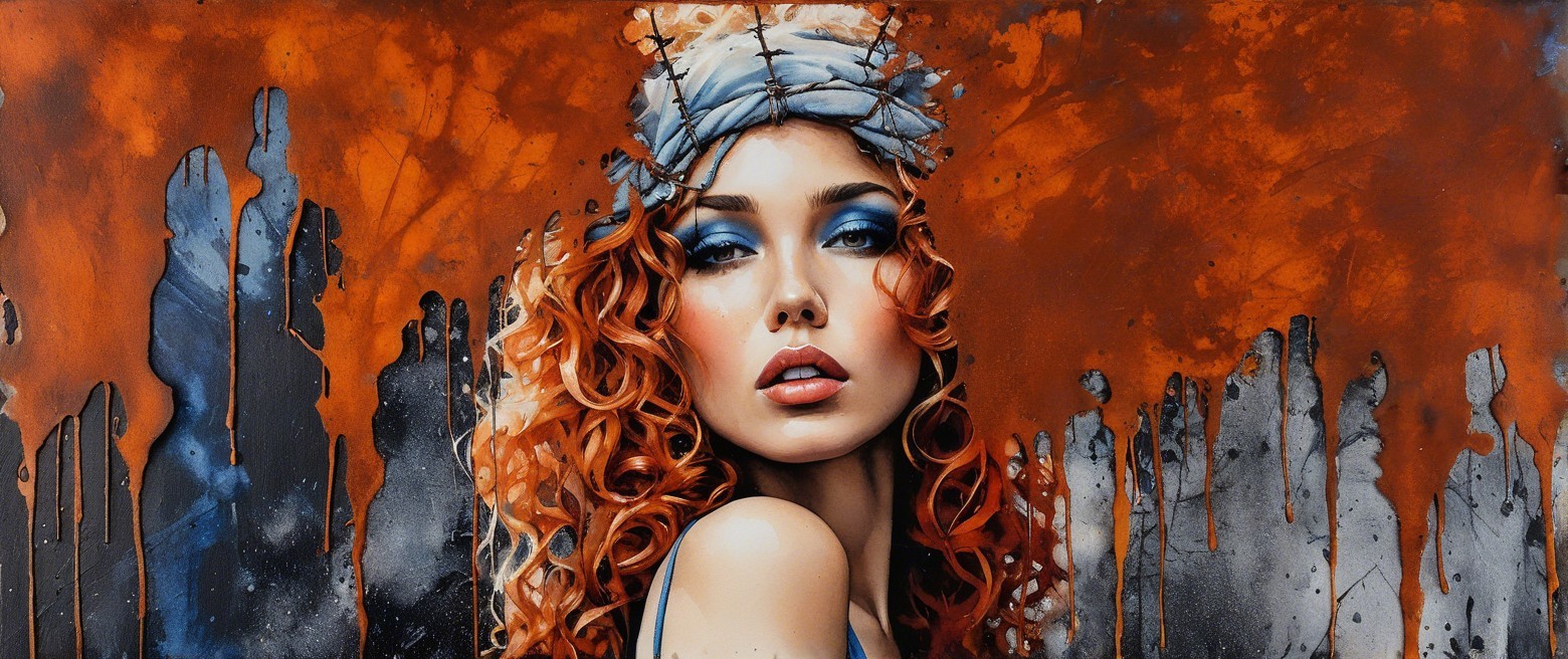 Portrait of a Woman with Red Curls and Bold Makeup