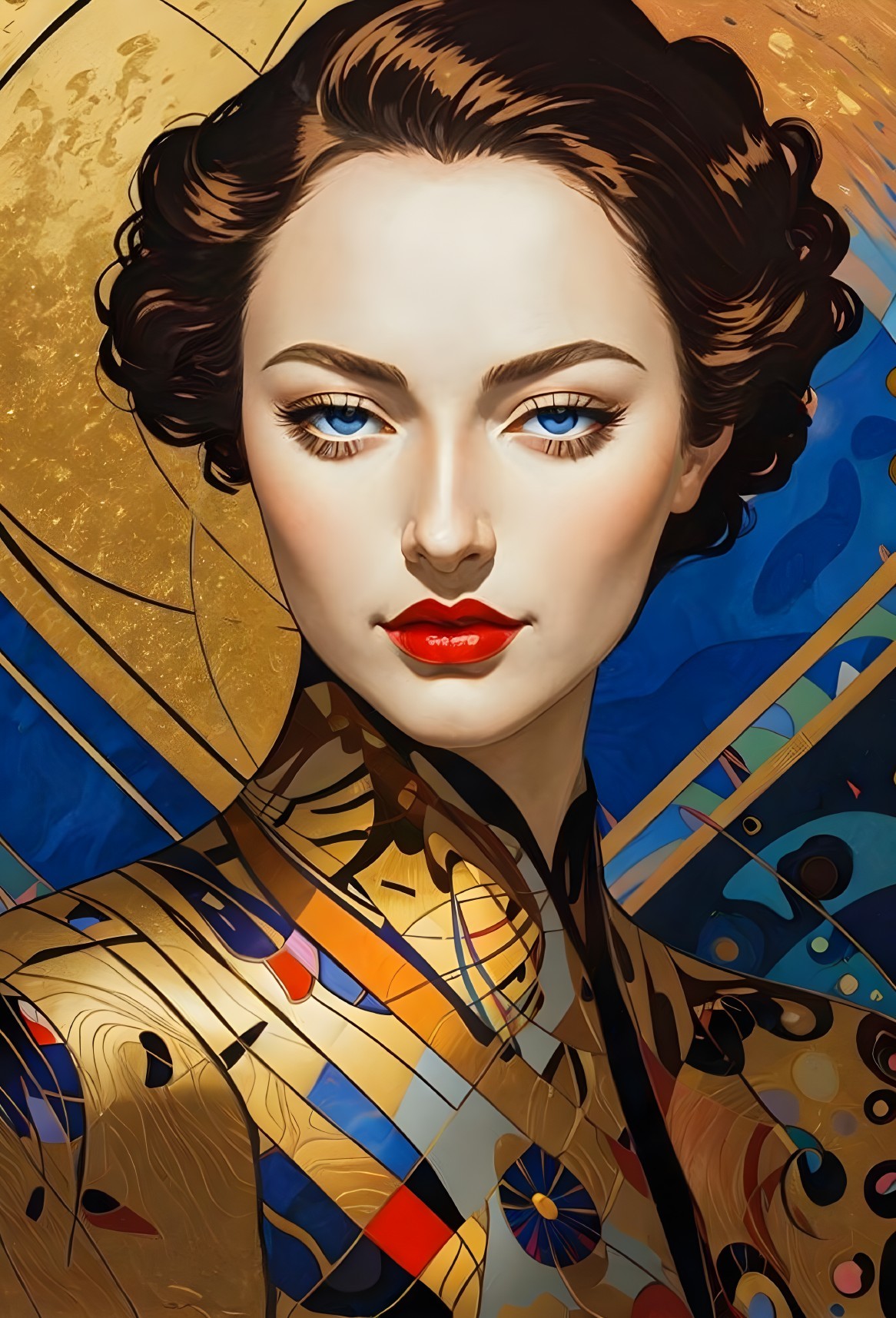 Illustration of a woman with stylized features and patterns