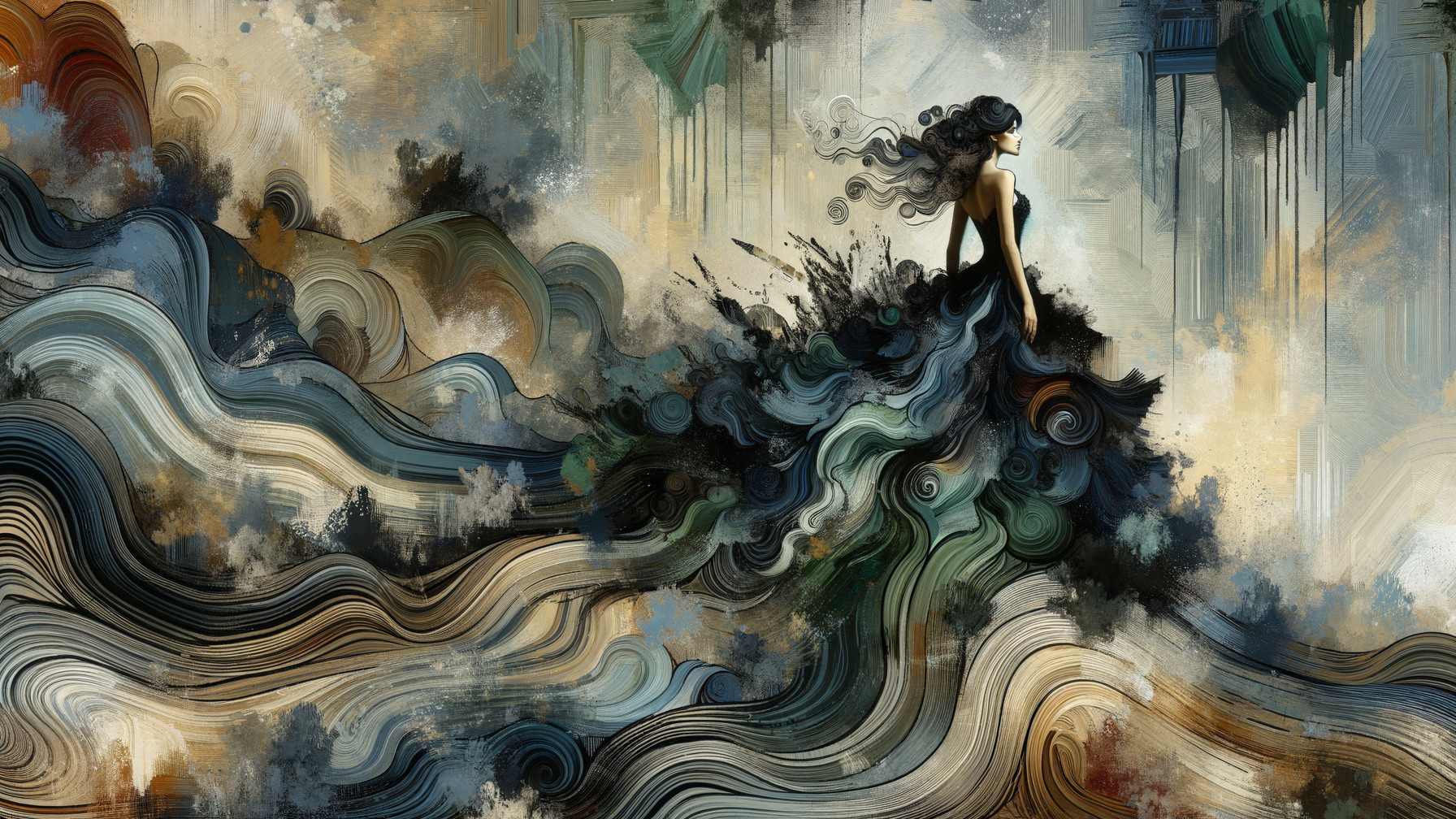 Abstract Composition with Figure in Dark Dress