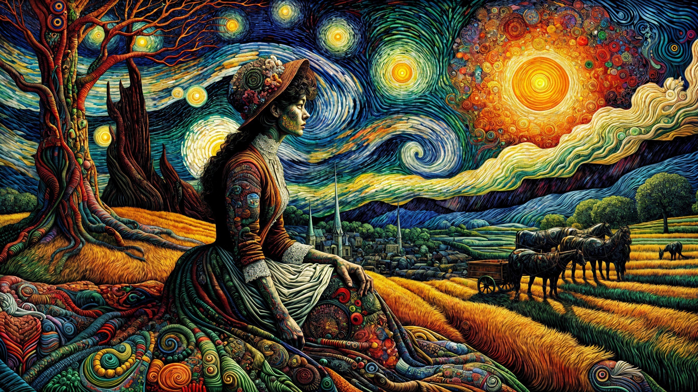 Surreal Landscape with Woman in Period Attire