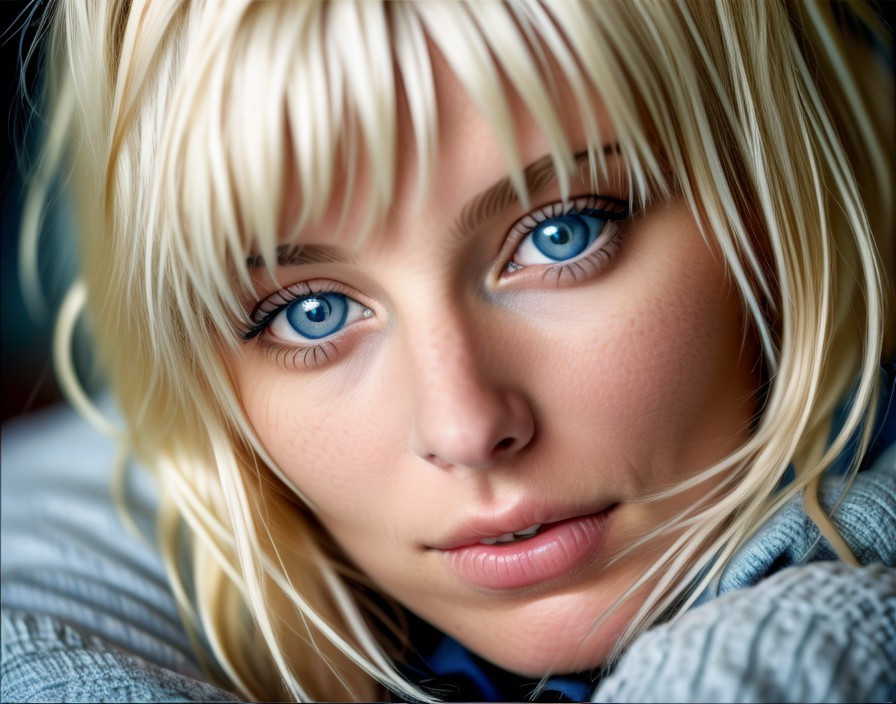 Close-up Portrait of a Young Woman with Blue Eyes