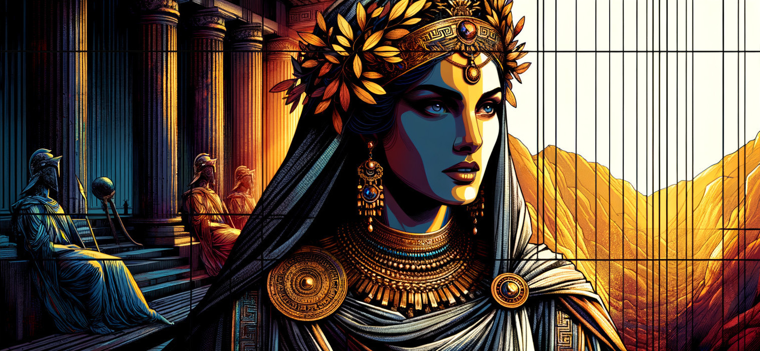 Regal Woman with Laurel Crown and Ancient Columns