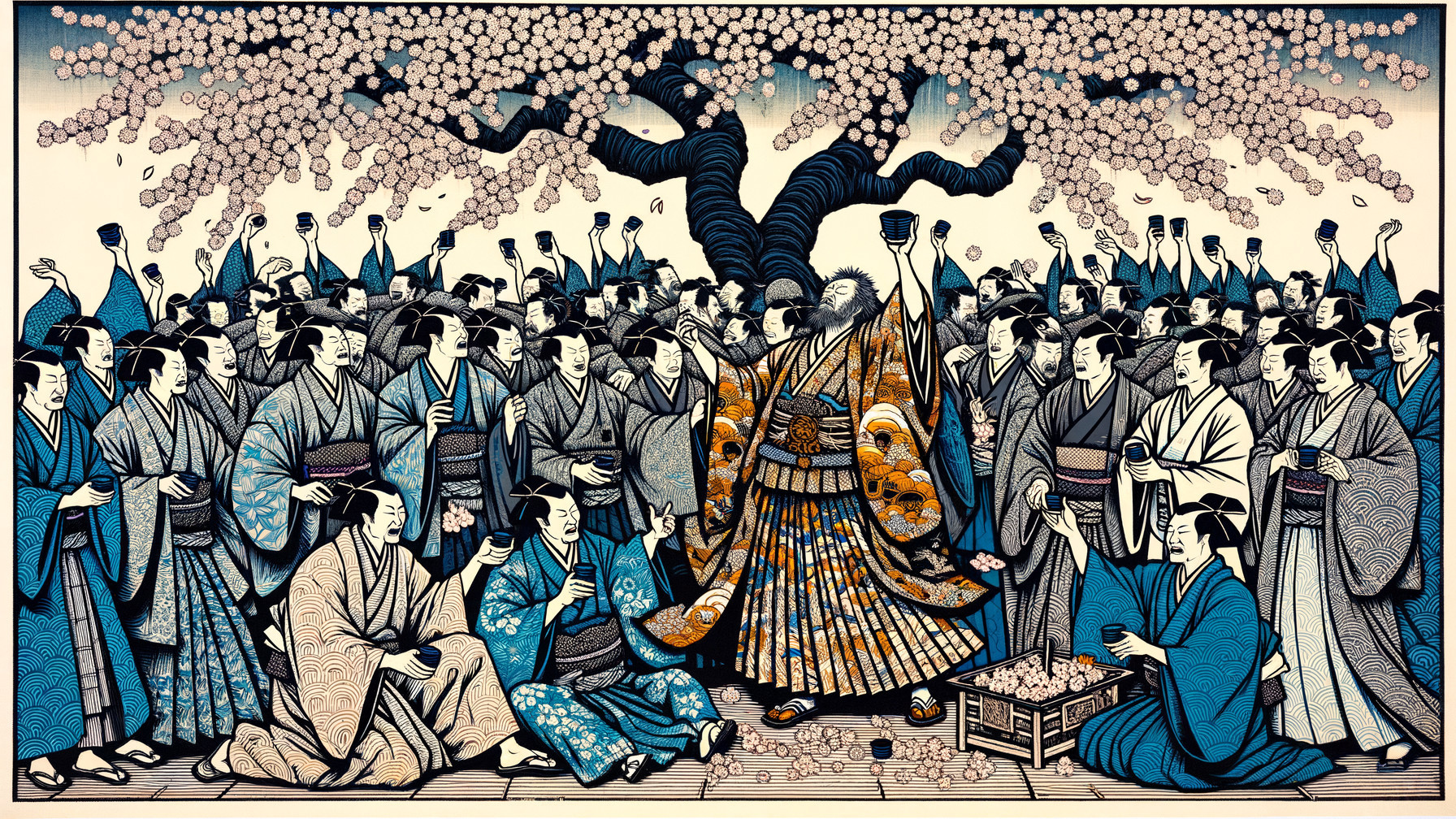 Traditional Japanese Festival with Cherry Blossoms